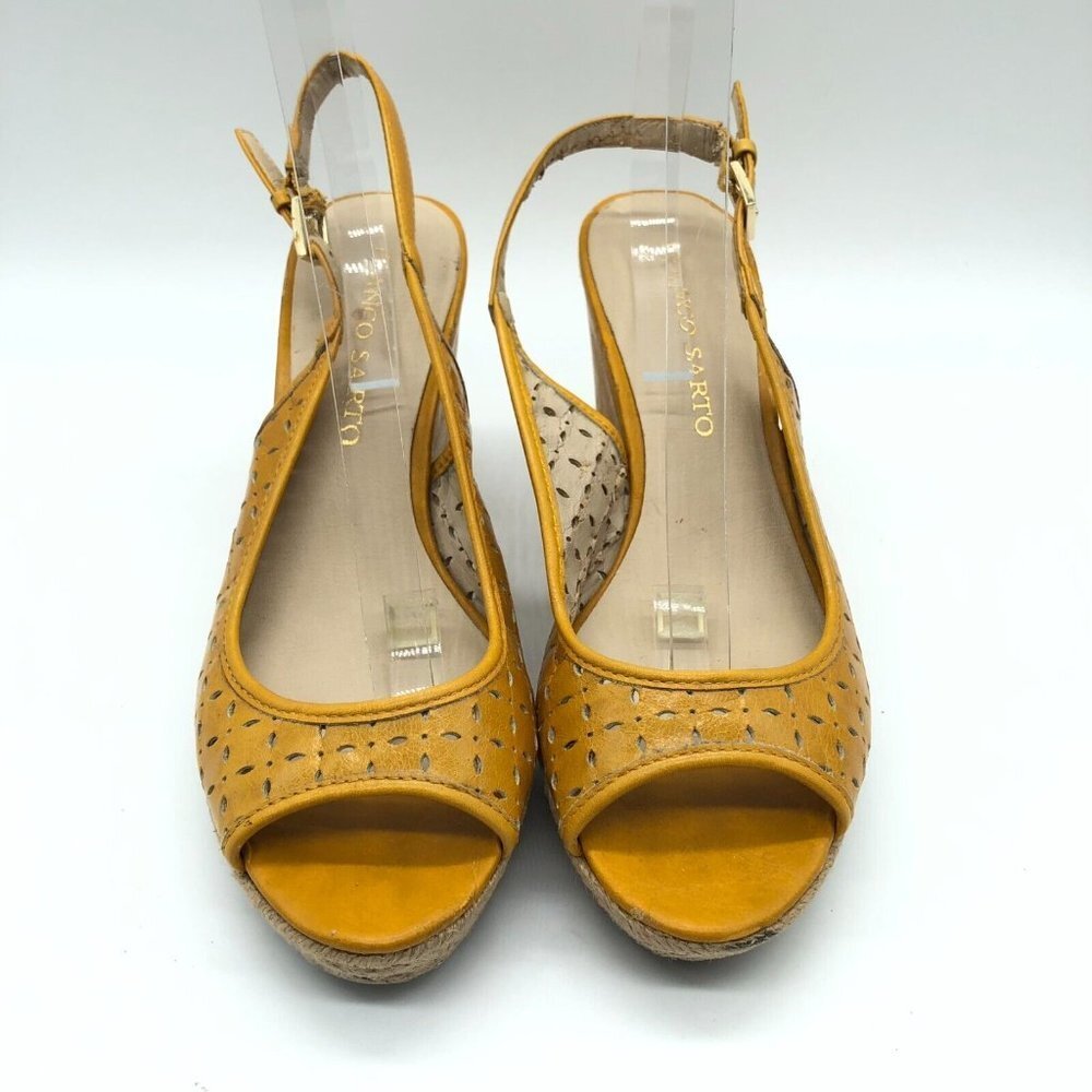 Franco Sarto Womens Wedge Sandals Leather Laser Cut Slingback Yellow Size 8 - Picture 2 of 9